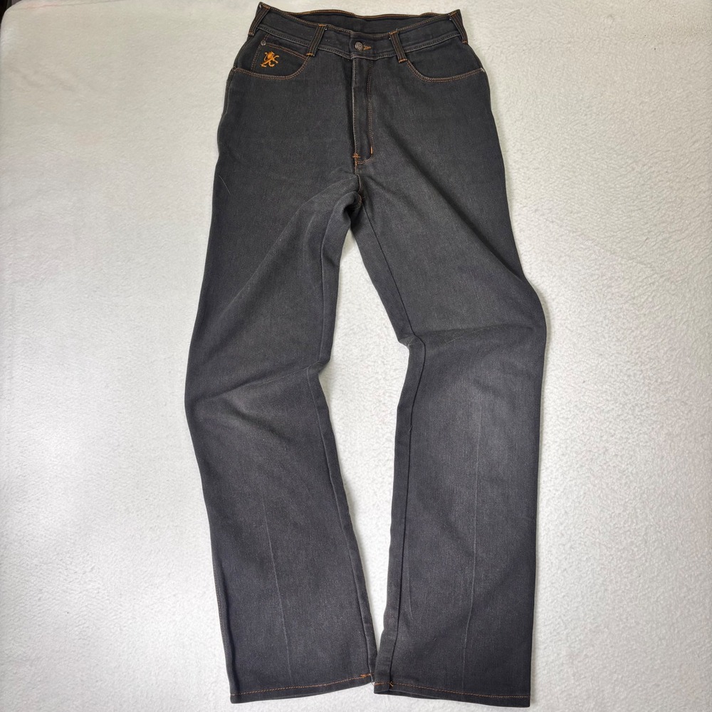 Braxton Dark Wash Straight Leg Jeans Embroidered Logo Y2K Size 14 Black Denim